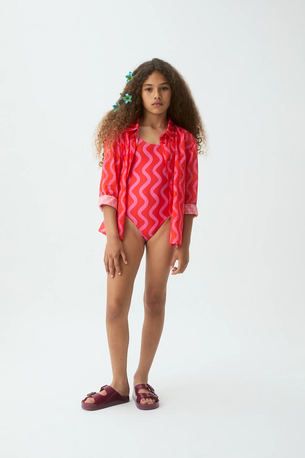 Camisa de ni?a con estampado Wave Red & Pink
