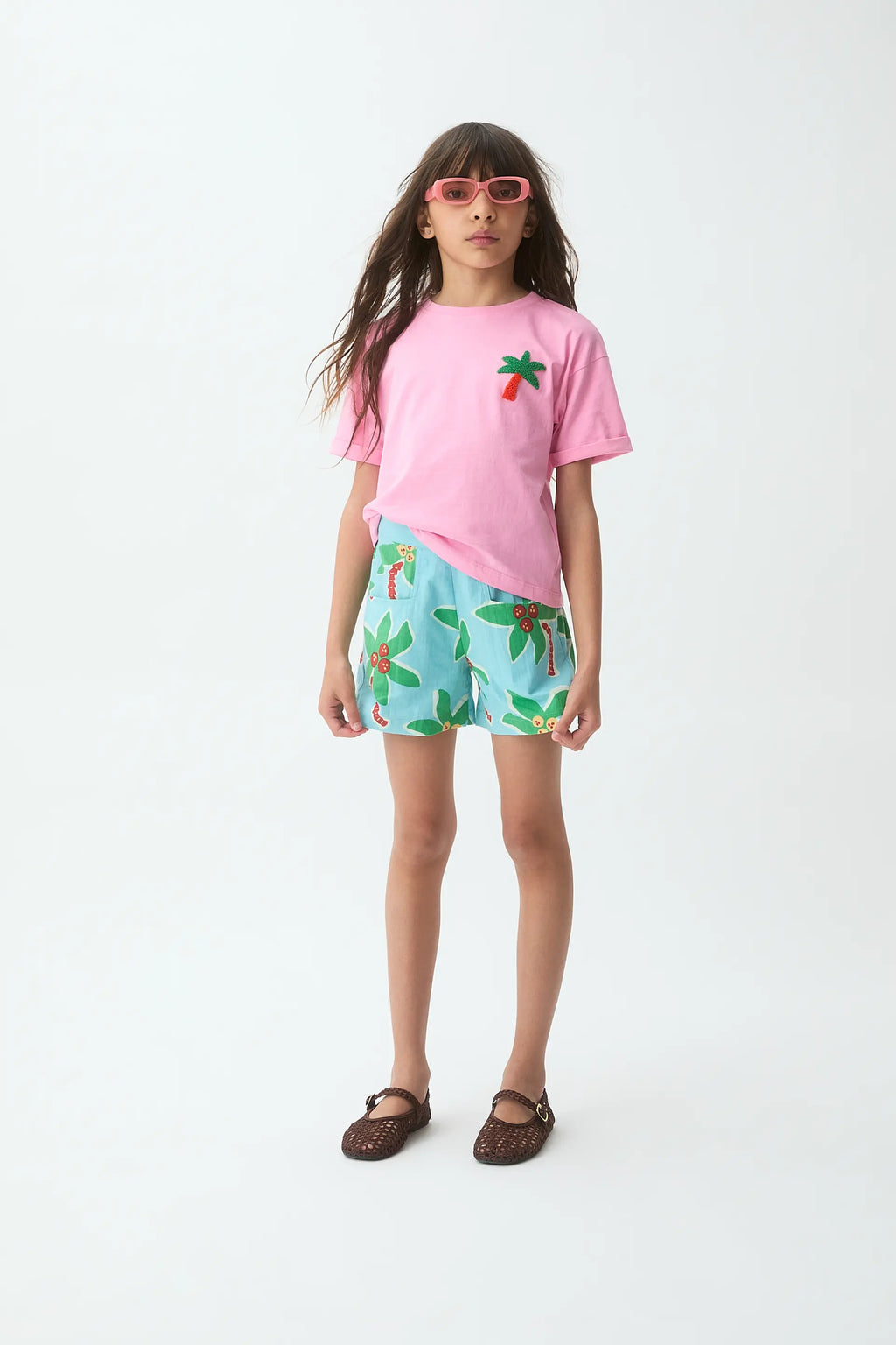 Camiseta de ni?a 100% algod¨®n con parche de palmera