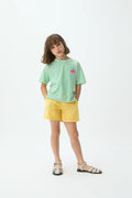 Camiseta de ni?a 100% algod¨®n con estampado de rayas blanco y verde