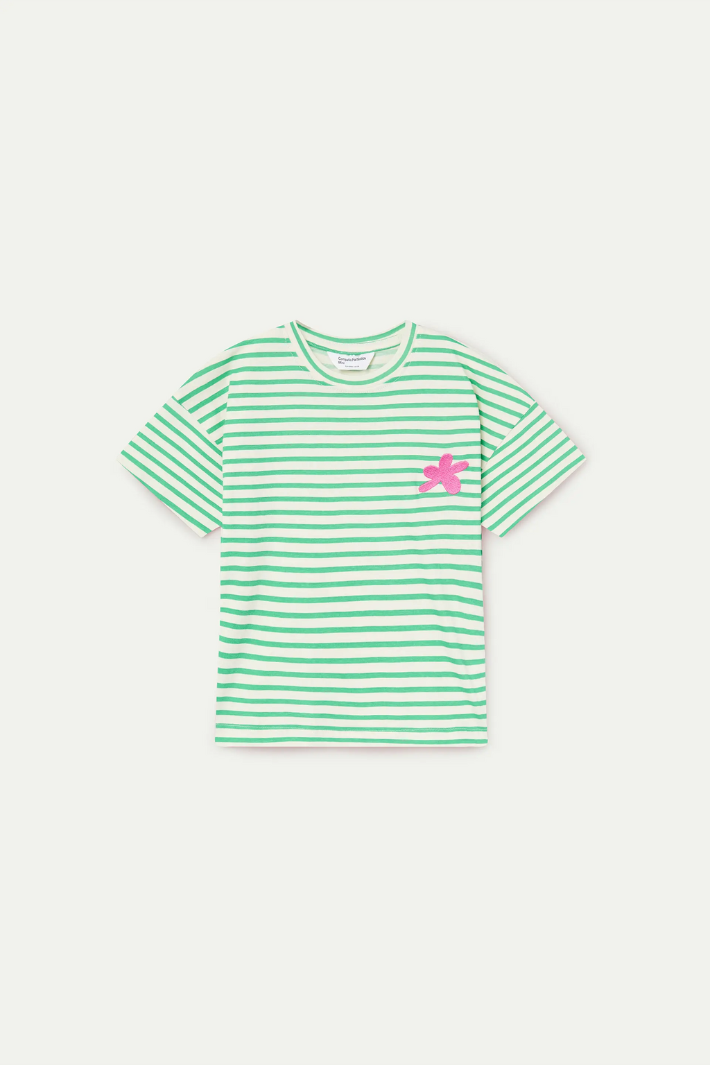 Camiseta de ni?a 100% algod¨®n con estampado de rayas blanco y verde