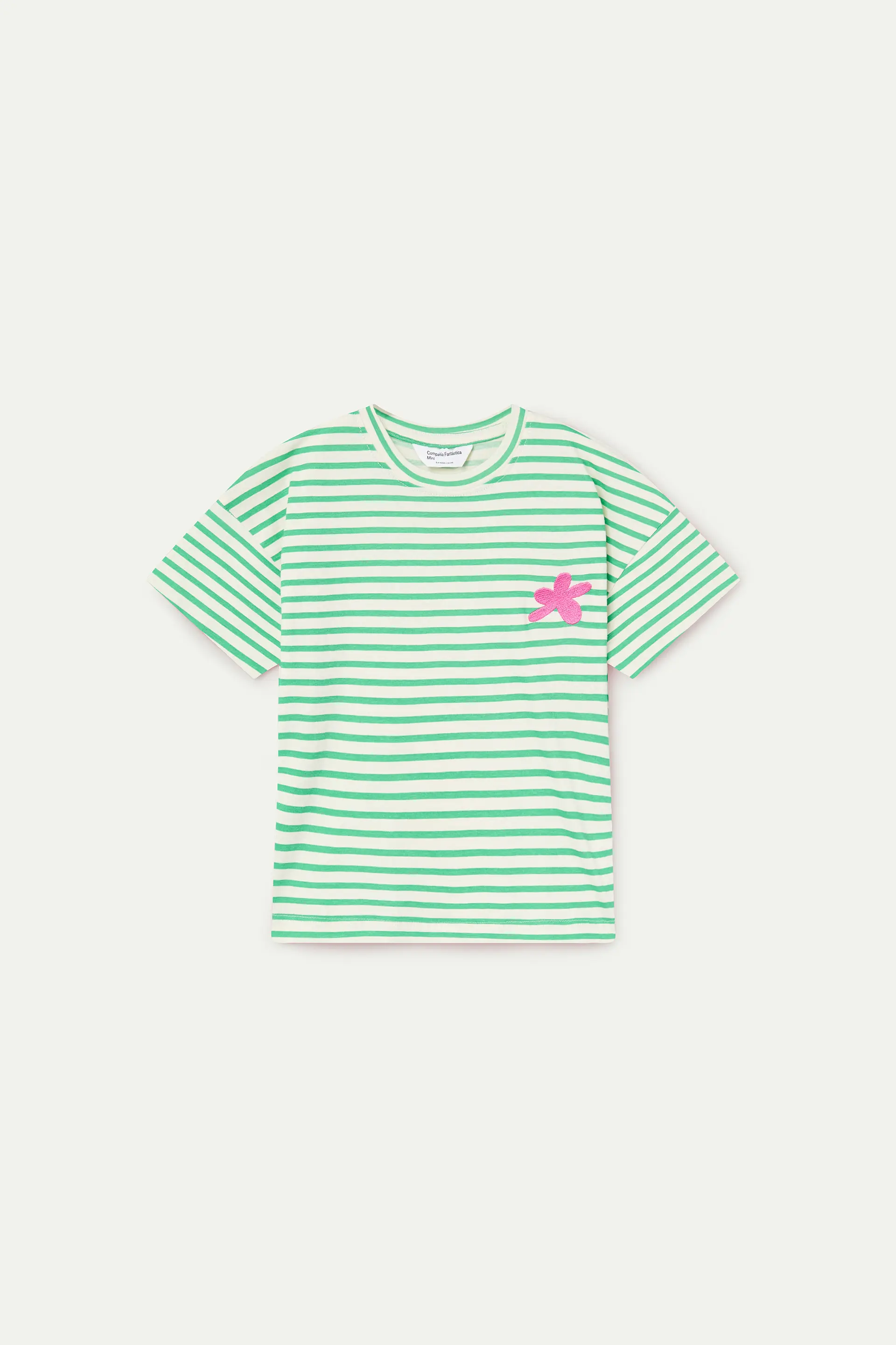 Camiseta de ni?a 100% algod¨®n con estampado de rayas blanco y verde