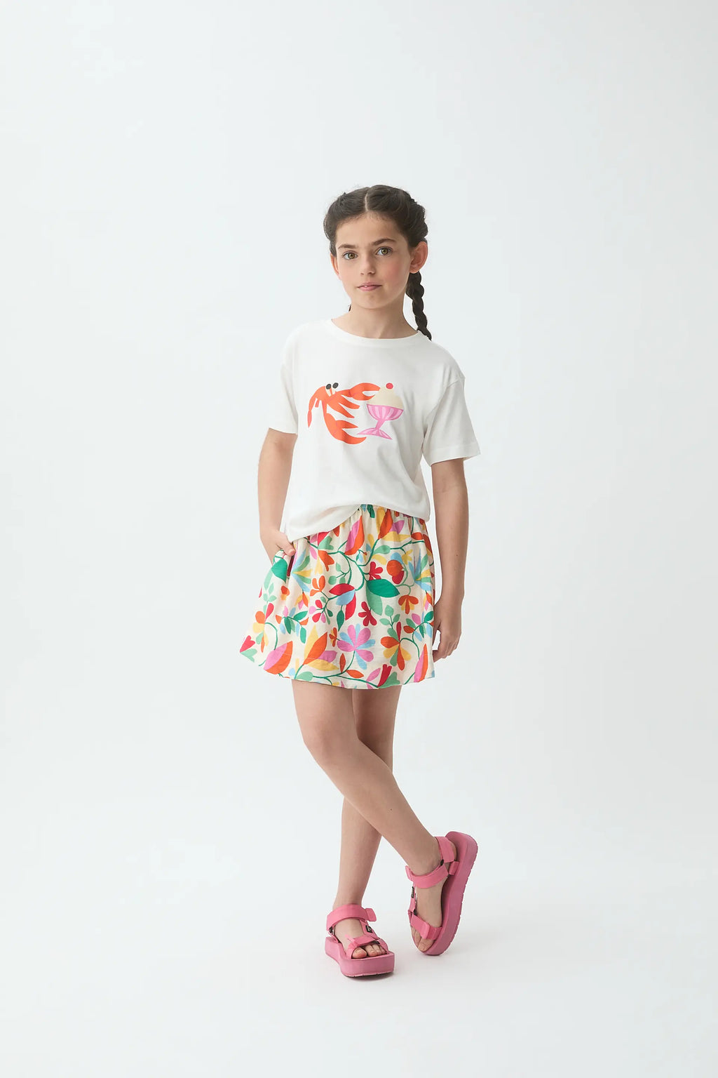 Camiseta de ni?a 100% algod¨®n con estampado de langosta