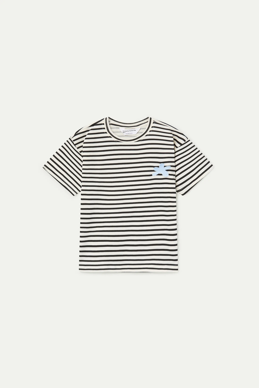 Camiseta de ni?a 100% algod¨®n con parche de flor azul