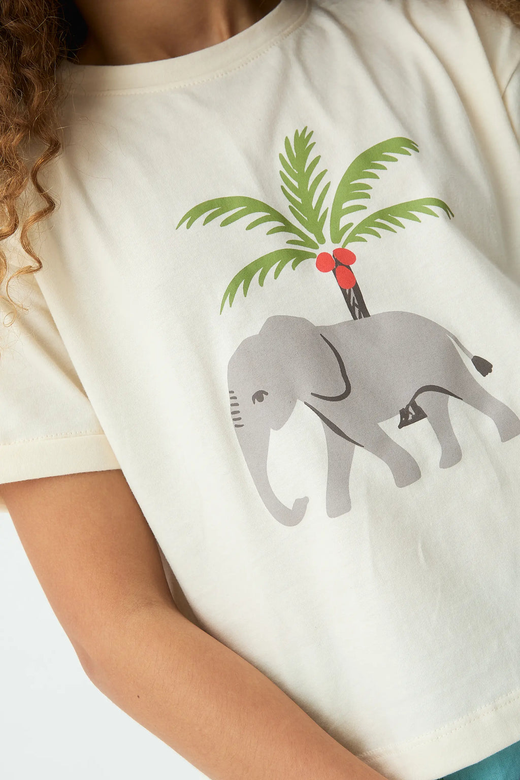 Camiseta de ni?a 100% algod¨®n con estampado de Elefante y Palmera