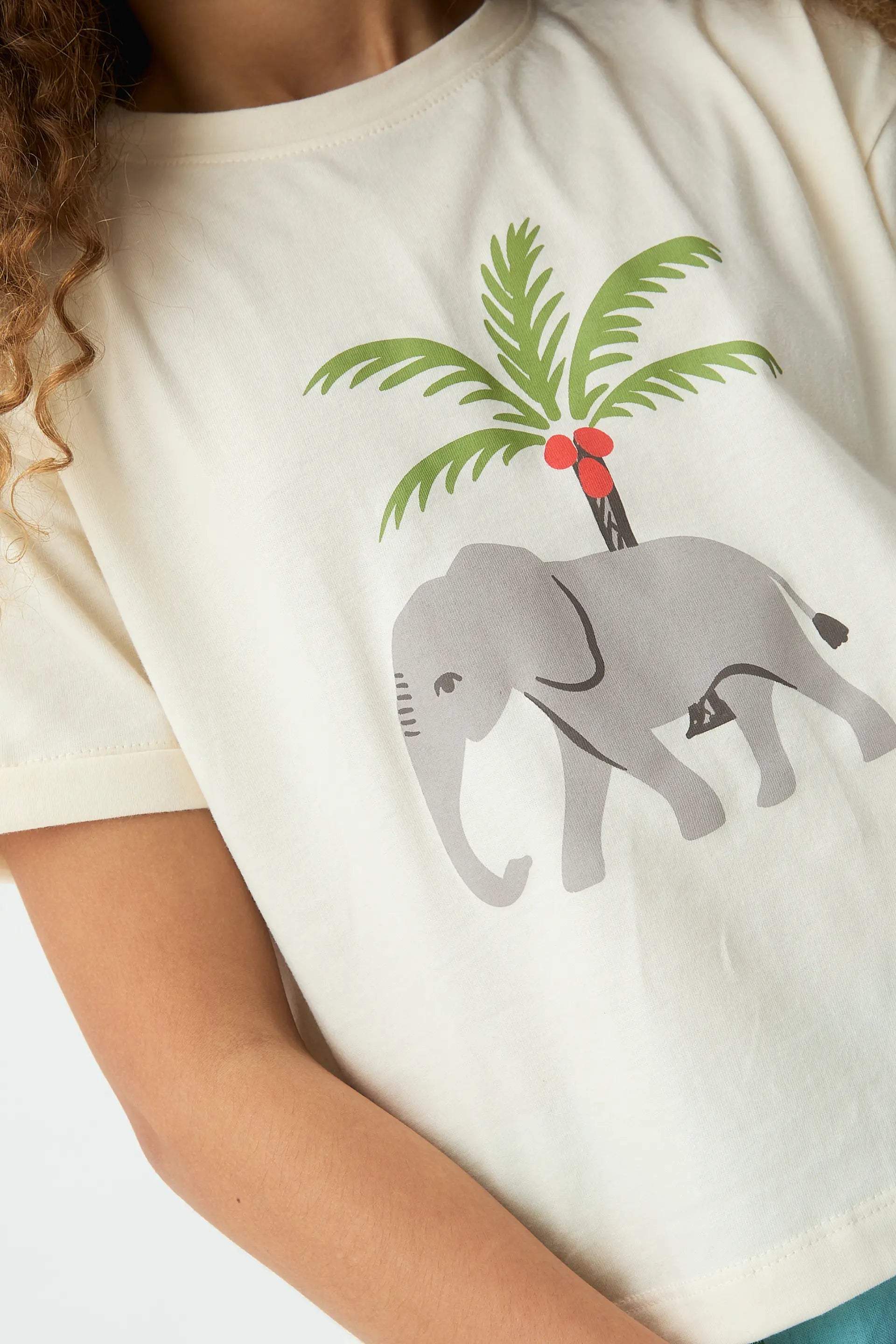Camiseta de ni?a 100% algod¨®n con estampado de Elefante y Palmera