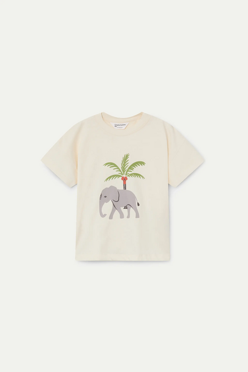 Camiseta de ni?a 100% algod¨®n con estampado de Elefante y Palmera