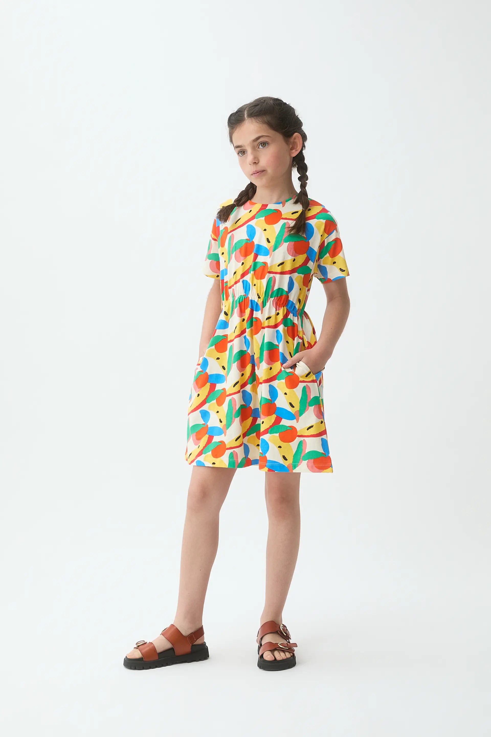 Vestido corto de ni?a 100% algod¨®n con estampado de Tutti Frutti