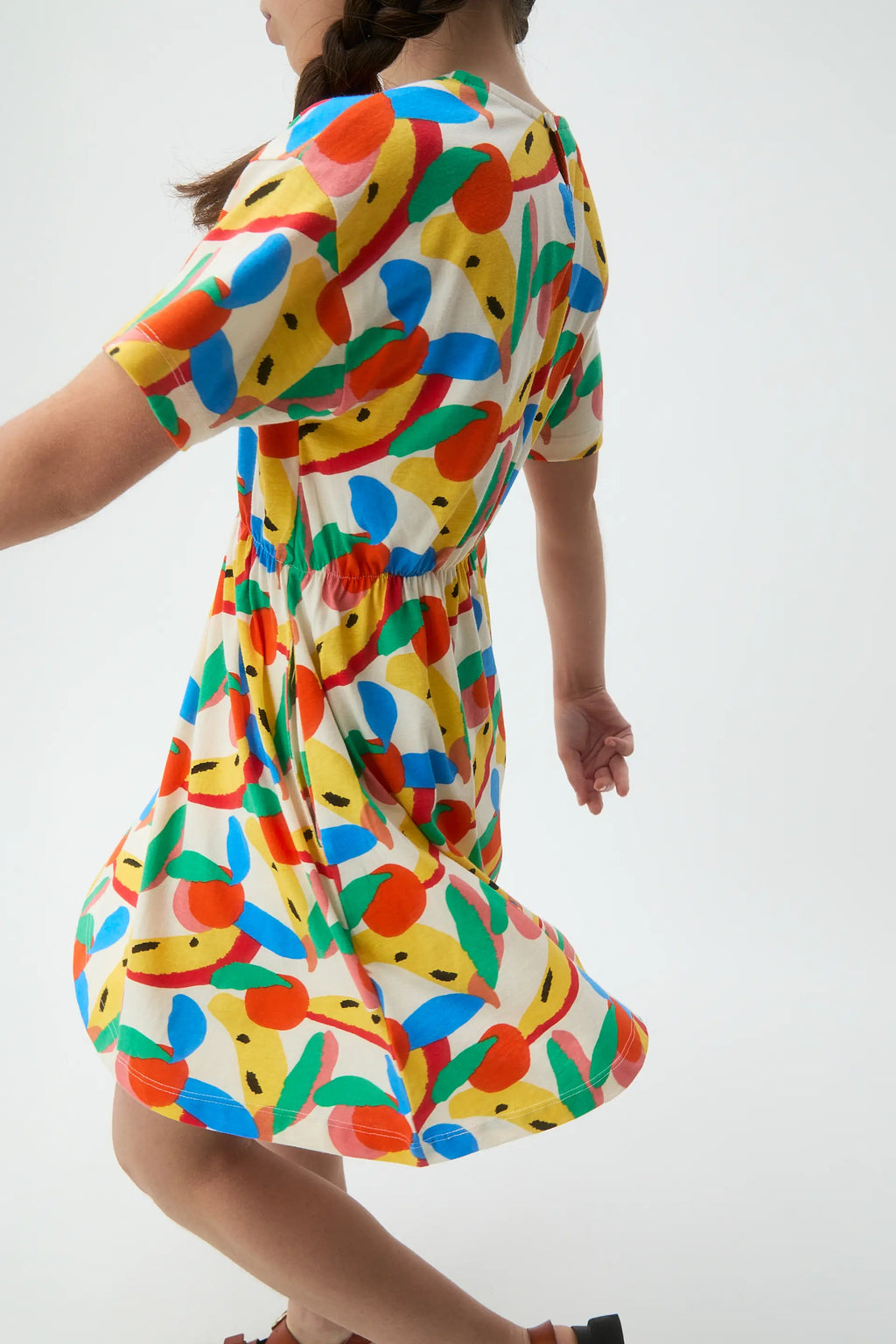 Vestido corto de ni?a 100% algod¨®n con estampado de Tutti Frutti
