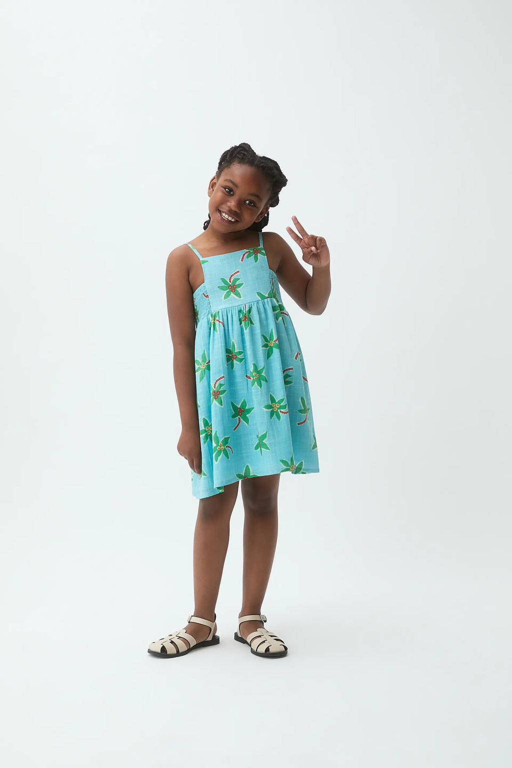 Vestido corto de ni?a 100% algod¨®n con estampado Cocotero Small