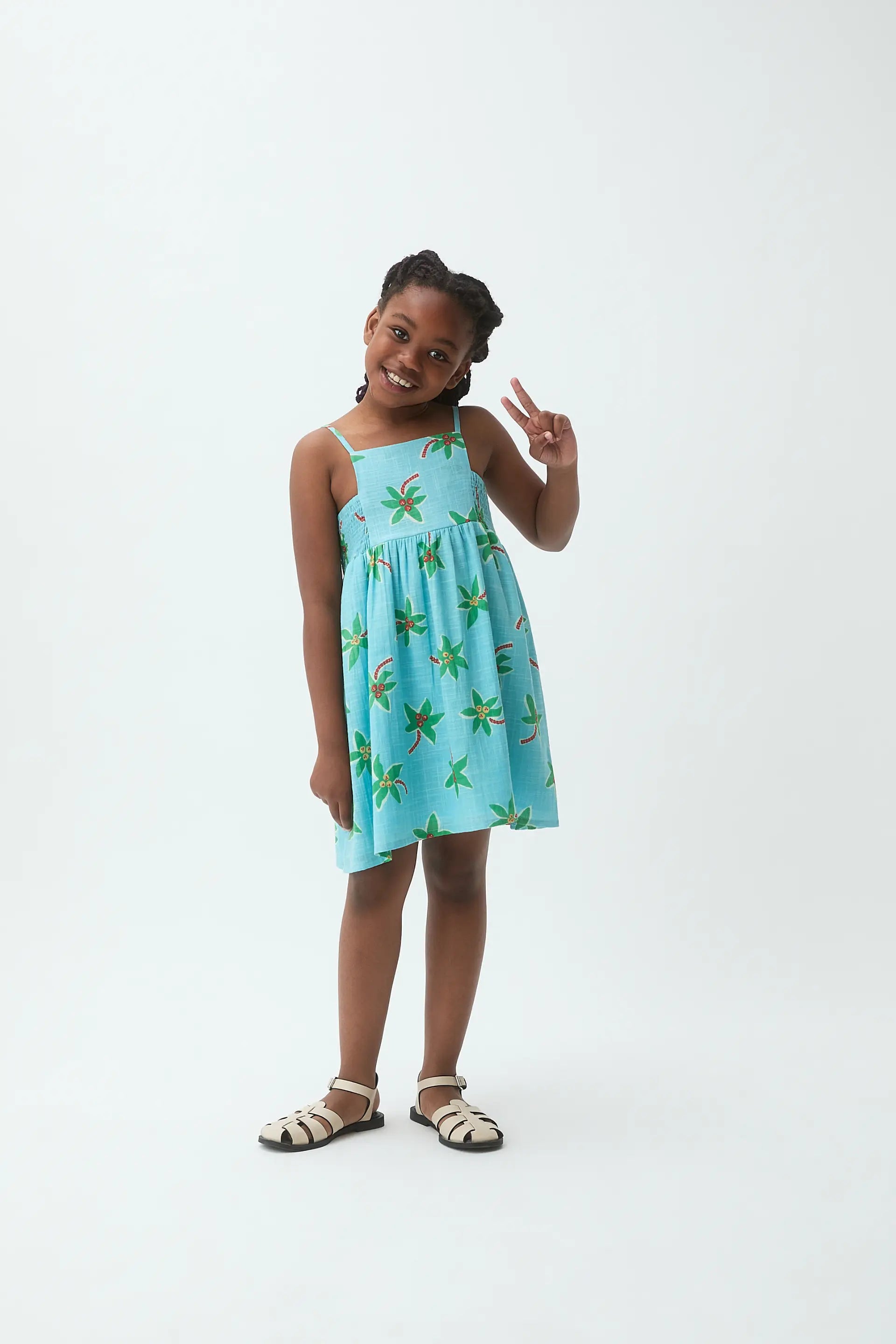 Vestido corto de ni?a 100% algod¨®n con estampado Cocotero Small