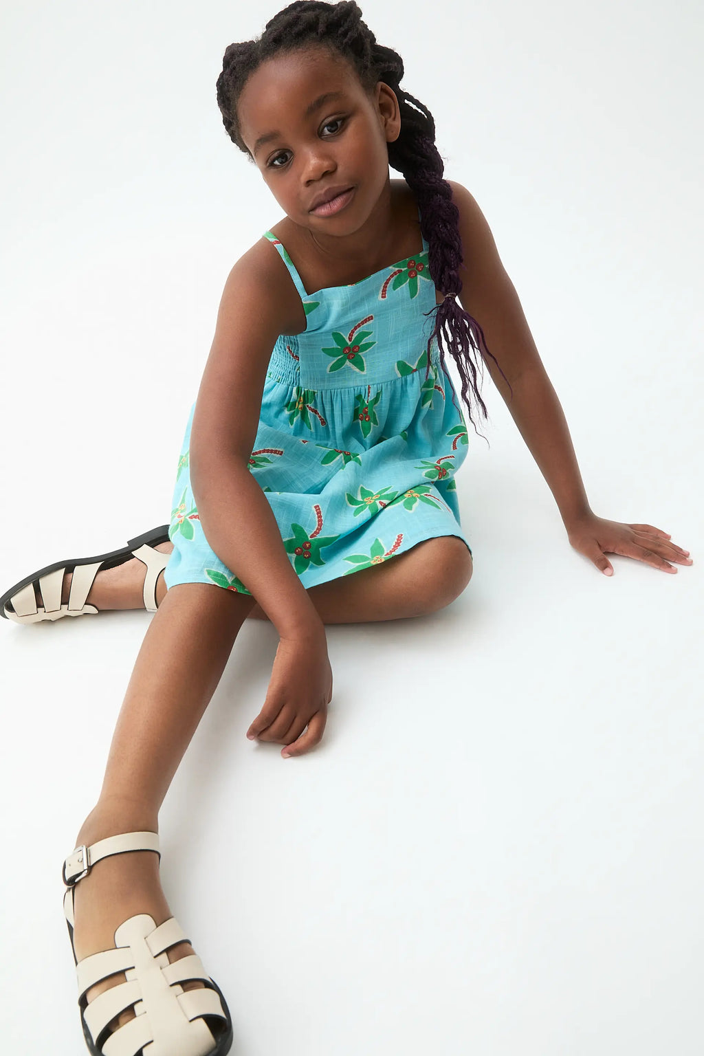 Vestido corto de ni?a 100% algod¨®n con estampado Cocotero Small