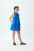 Vestido corto de ni?a 100% algod¨®n azul marino con parche de estrellas