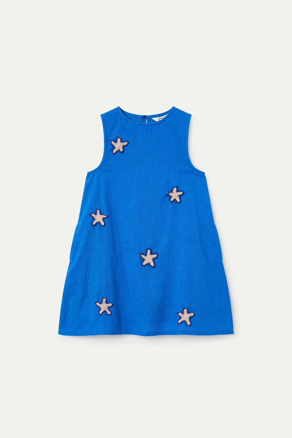 Vestido corto de ni?a 100% algod¨®n azul marino con parche de estrellas