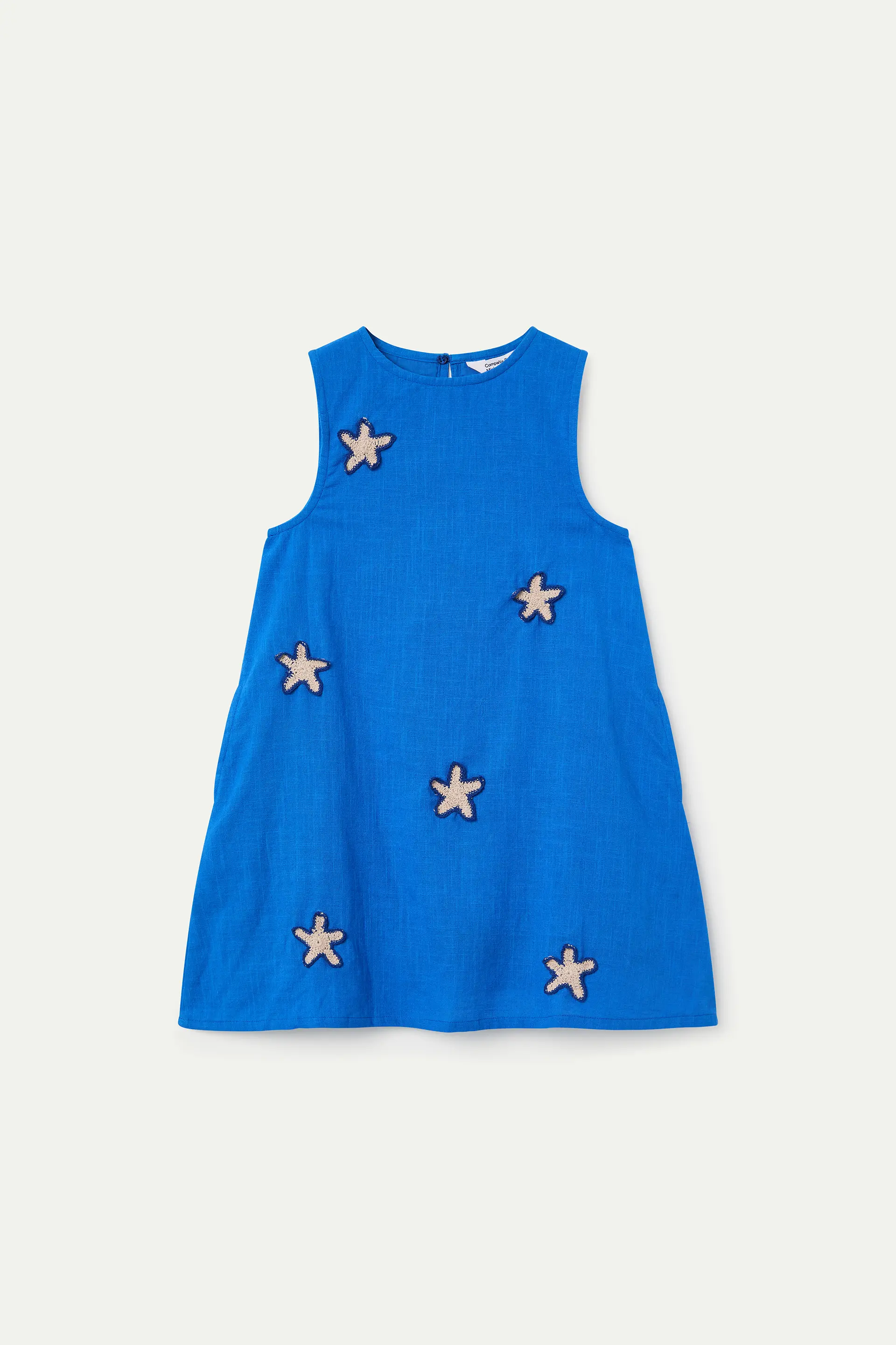 Vestido corto de ni?a 100% algod¨®n azul marino con parche de estrellas