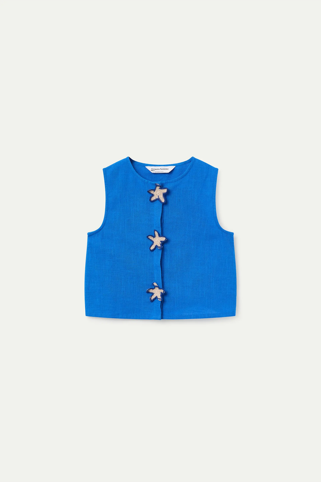 Top de ni?a 100% algod¨®n azul con parche de estrellas